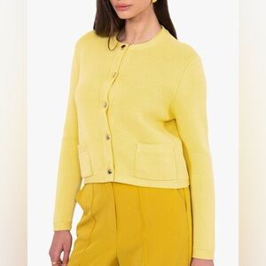 Sincerely Jules size Large Yellow ribbed button up Sweater gold hardware pockets